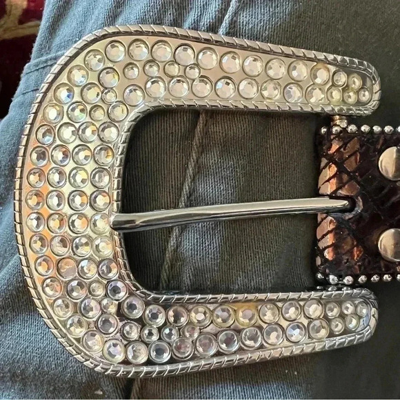 Women’s Silver Tone Rhinestone Animal Print Western Boho Belt in Black L… - Picture 7 of 13